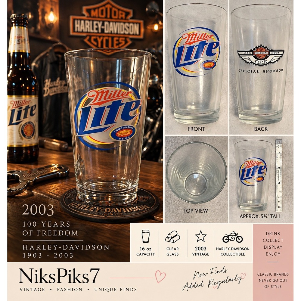2003 Harley Davidson 100th Anniversary Miller Lite Pint Glass 16 oz Libbey